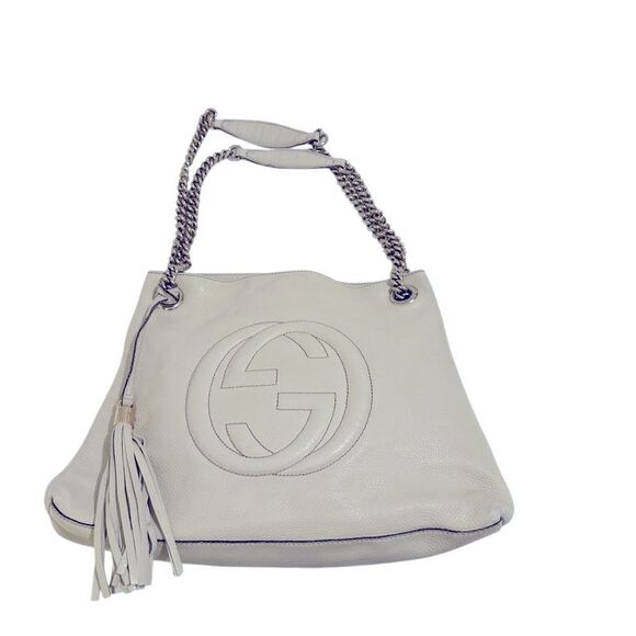 Gucci Soho White Leather Shoulder Bag with Chain Strap and Tassel - Picture 16 of 16